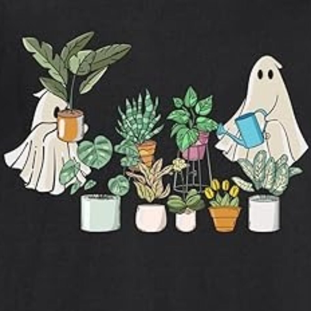 Spooky Plant Lady Halloween Sweatshirt Ghost Garden Flowers Watering Retro 05 - Picture 2 of 5